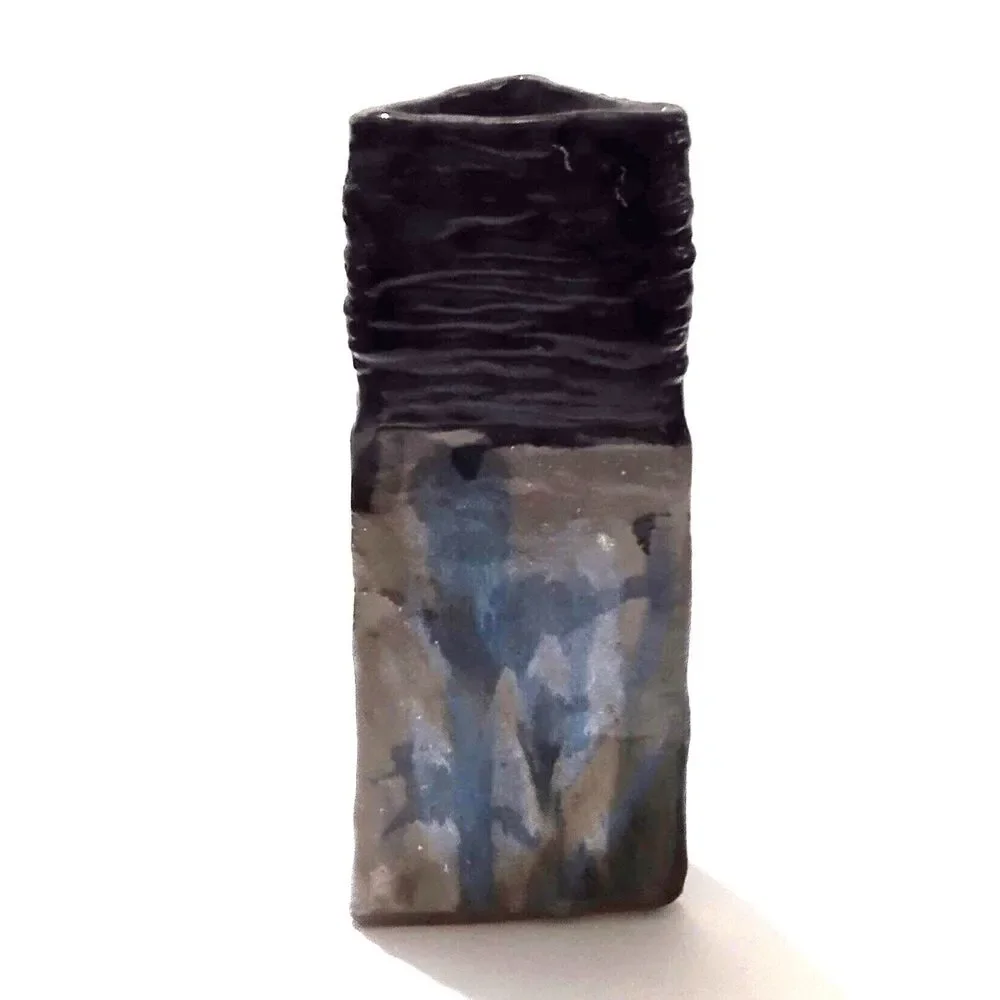 Vintage Glazed Triangular Studio Art Pottery Vase Handmade 10 Inch